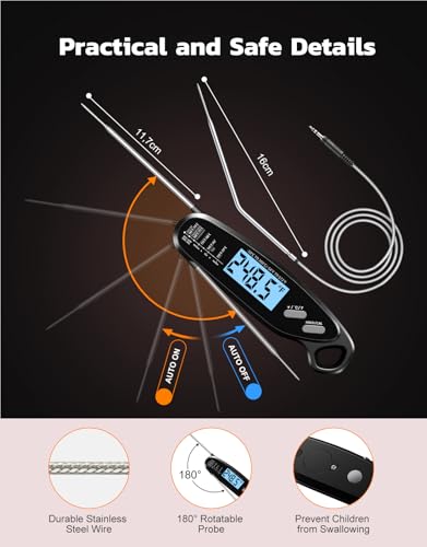 Instant Read Meat Thermometer Digital with Dual Probe | Large Backlit, Calibration, Food Thermometer for Cooking, Grilling, Smoker, BBQ, Candy, Oil Fry, Kitchen, Gift for Men, Black - color: Black