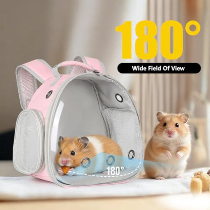 Guinea Pig Carrier, Clear Bubble Window for Guinea Pig, Bunny Rat Bird (Pink, Backpack) - color: Pink