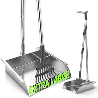 Pooper Scooper for Large Dogs,Dog Pooper Scooper Heavy Duty Long Handle Metal Tray Rake Shovel Set,Extremely Durable Metal Stainless Steel Dustpan for No Bending Clean Up Yard Grass.