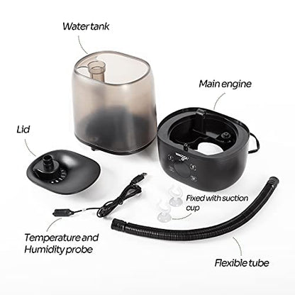 WACOOL Reptile Fogger with Humidity Controller, 4L Large Tank Reptile Humidifier with Humidistat & Extended Hose, Automatic Terrarium Fogger for Beared Dragon Lizard Gecko Snake Tortoise