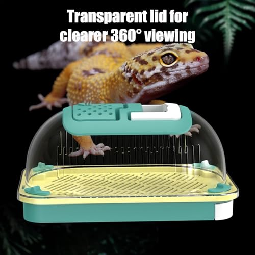 Plasti c Reptile Terrarium Carrier Cage with Handle & Tray, Portable Breathable Reptiles Feeding Box Clear Travel Carrier for Small Reptile Amphibians, 19 x 12.5 x 9.5 cm