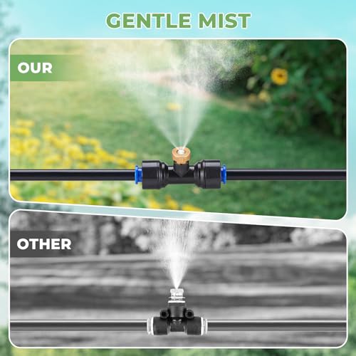 HIRALIY DIY Misters for Outside Patio, 32.8FT (10M) Misting Hose, 10 Brass Mist Nozzles, 2 Plugs, Water Misters for Backyard, Porch, Patio Cooling, Garden Watering and Chicken Coop