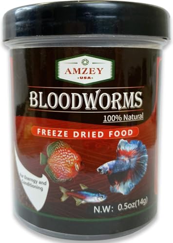 Amzey Blood Worms 0.5 oz -100% Natural Freeze Dried Blood Worms - Aquarium High Protein Food for Betta Fish, Goldfish, Cichlid, Guppy, Discus, Turtle - size: 0.5 Ounce (Pack of 1)