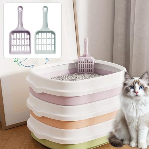 2 Pcs Cat Litter Scoop, Strong Cat Poop Scoop, Plastic Cat Litter Tray Scoop, Poop Scoop Cat Litter, Pooper Scooper Cat Handy Sand Sifter Poop Sieve Cleaning Tool Cat Scoop Set, (Blue and Purple)