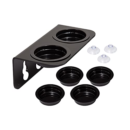 REPTI ZOO Reptile Water Bowl Double Grid Gecko Food Dish Feeder with Detachable Suction Cup and 6 Pcs Cups for Pet Food and Water Feeding