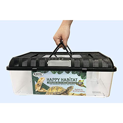 Happy Habitat (Large) - Ventilated Enclosure & Breeder Box - for Live Feeder Insects, Reptiles, Amphibians & Other Small Pets - Durable Plastic Portable Terrarium - size: Large