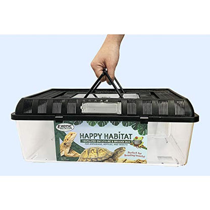 Happy Habitat (Large) - Ventilated Enclosure & Breeder Box - for Live Feeder Insects, Reptiles, Amphibians & Other Small Pets - Durable Plastic Portable Terrarium - size: Large