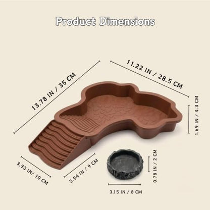 Extra Large Reptile Water Bowl with Ramp and 2 Feeding Dishes Set | Reptile Bathing Pool with Food & Water Bowls for Turtles, Tortoises, Lizards, Geckos, Bearded Dragons and Other Small Pets