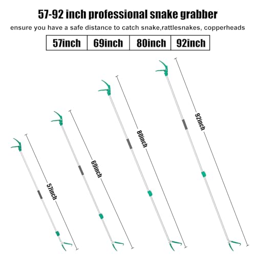 92" Extendable Snake Grabber Reptile Tongs Rattle Snake Catcher | Wide Jaw Handling Tool with Lock and Comfortable Grip - size: 92 inch