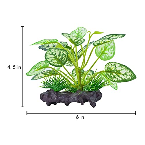 2 pcs Reptile Artificial Plants, Terrarium Decorations Supplies | Amphibian Habitat Hideout Tank Accessories, Rainforest Ground Plant