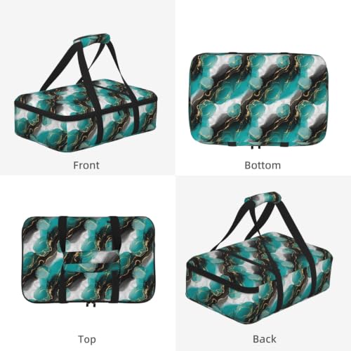 Hot Cold Food Carrier Tote Abstract Turquoise Print | Abstract Black White Green Turquoise Marble, Insulated Single Carrier with Handles Zipper Fits 9x13 Baking Dish Picnic - color: Pattern (768)