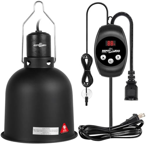 REPTI ZOO Reptile Light Fixture Dimming Thermostat Combo Pack, 5.5 Inch Deep Dome Lamp Fixture Max 100W, PID Reptile Thermostat Temperature Controller for Reptile Heat Lamp Bulb