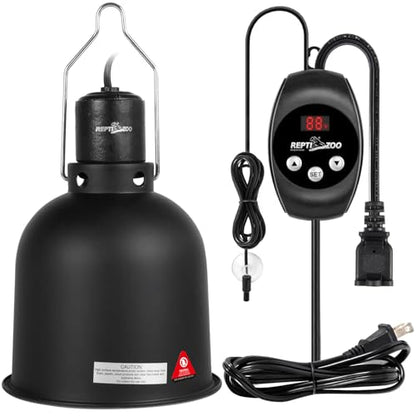 REPTI ZOO Reptile Light Fixture Dimming Thermostat Combo Pack, 5.5 Inch Deep Dome Lamp Fixture Max 100W, PID Reptile Thermostat Temperature Controller for Reptile Heat Lamp Bulb