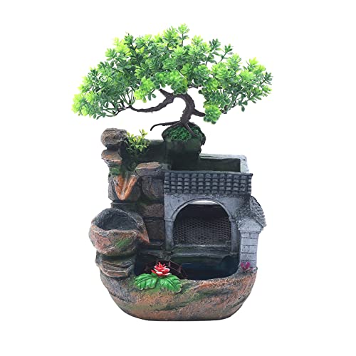 Gdrasuya10 Indoor Water Fountain, Small Tabletop Waterfall Fountain, Rockery Ornament with LED for Office Home Bedroom - color: Style 15