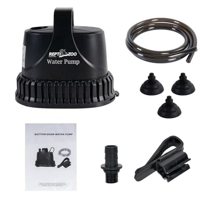 REPTIZOO Low Water Level Drain Pump, 243GPH 26W Submersible Drain with Bottom Suction, Flow Adjustable Bottom-draw Water Pump for Turtle/Fish/Paludarium Tanks