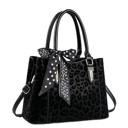 3 Compartment Satchel Purse Top Hnadle Bags Hobo Handbag for Women | Multi Compartment,Medium,Leopard Print Faux Fur,Detachable Shoulder Crossbody Strap,Work Office Daily,High elasticity base - color: Black Leopard