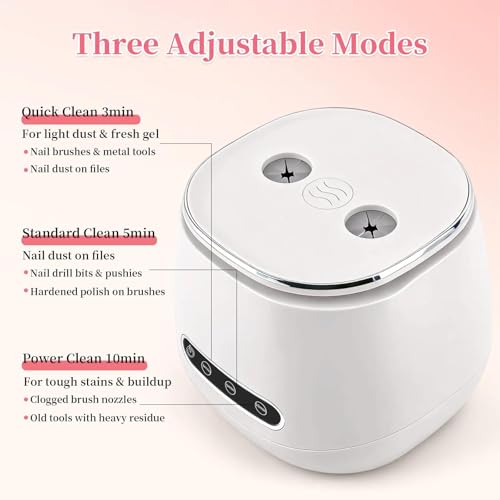BQAN Rechargeable Nail Tool Cleaner, 3 Timers Mode Jewelry Cleaner, Portable 200ML Cleaning Machine for Nail Art Brushes, Drill Bits, Rings, Jewelry Home and Salon Use(White) - color: White