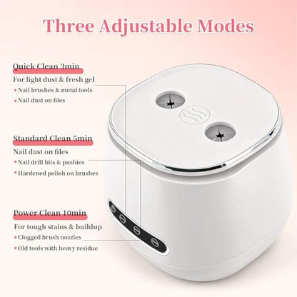 BQAN Rechargeable Nail Tool Cleaner, 3 Timers Mode Jewelry Cleaner, Portable 200ML Cleaning Machine for Nail Art Brushes, Drill Bits, Rings, Jewelry Home and Salon Use(White) - color: White