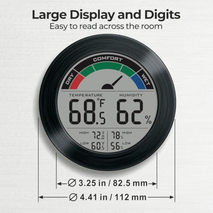 Digital Hygrometer Indoor Thermometer Humidity Meter Room Temperature Humidity Monitor, Metal Frame with Brushed Stainless Finish, DM9442 (Black Stainless) - color: Black Stainless