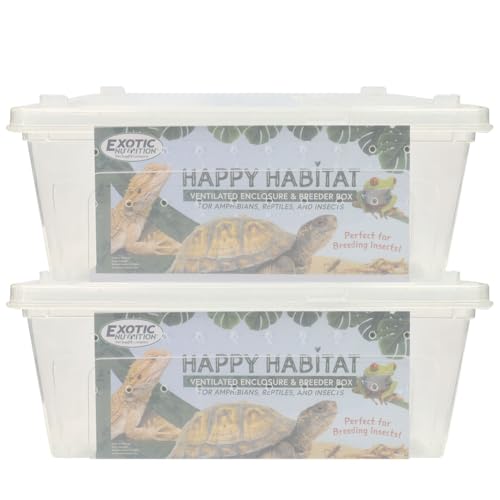 Happy Habitat (Medium - 2 Pack)- Ventilated Enclosure & Breeder Box - for Live Feeder Insects, Reptiles, Amphibians & Other Small Pets - Durable Plastic Portable Terrarium - size: Medium (2 Pack)