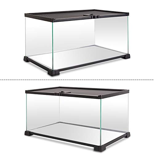 REPTI ZOO 10 Gallon Reptile Tank Glass Natural Cages Terrarium 20" x 12" x 10" Sliding Screen Top for Reptile Hamster Hedgehog Small Animals