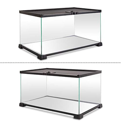 REPTI ZOO 10 Gallon Reptile Tank Glass Natural Cages Terrarium 20" x 12" x 10" Sliding Screen Top for Reptile Hamster Hedgehog Small Animals