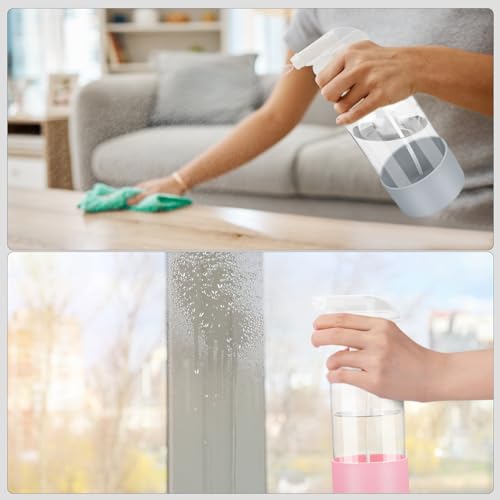 Worldgsb 2 Pack Glass Spray Bottles with Silicone Sleeve, 16 oz Empty Refillable Containers with Adjustable Spray Nozzles, Spray Bottles for Hair, Cleaning Solutions and Plants Pink&Grey - color: Pink&Grey