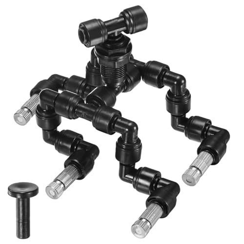 M METERXITY Reptile Mister Nozzles, 0.5mm Pore Copper 1/4" Four-Head Reptile Misting Spray Nozzle with filter Plug for Terrarium/Vivarium, 360 Degree Adjustable Nozzle [Black]