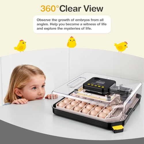 Sailnovo 48 Egg Incubator for Hatching Eggs with Precise Temp & Humidity Control,Auto Egg Turning, 360°Viewing, Egg Candler,Incubator for Chicken Eggs/Duck/Quail/Turkey,Ideal for Farm/School/Lab,Grey