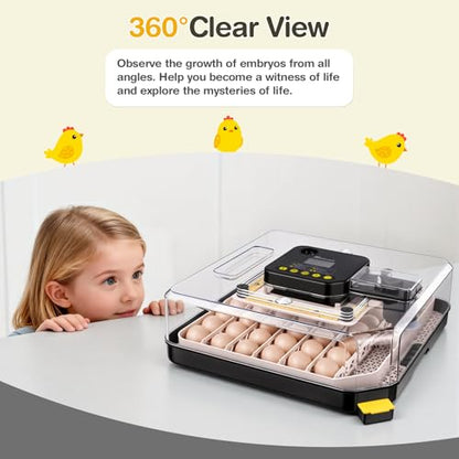Sailnovo 48 Egg Incubator for Hatching Eggs with Precise Temp & Humidity Control,Auto Egg Turning, 360°Viewing, Egg Candler,Incubator for Chicken Eggs/Duck/Quail/Turkey,Ideal for Farm/School/Lab,Grey