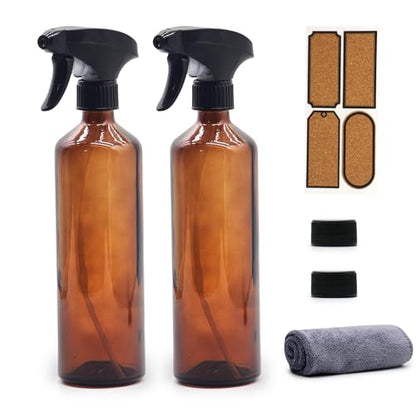 Glass Spray Bottles for Cleaning,16 OZ 2 Pack Continuous Empty Water Mister Spray Bottles for Hair,Plants Mister,Adjustable Nozzle,Amber - color: Amber