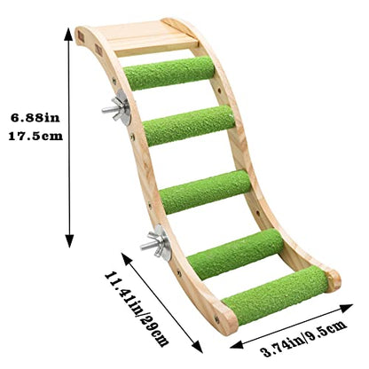 Bird Ladder Bridge, Wooden Pet Parrot Hamster Climbing Ladder Toys, Pet Bird Cage Accessories, Wood Climbing Ladder Perch for Bird Parrot Hamster Squirrel Sugar Gliders Parakeets Cockatiels(S Shape) - color: Green