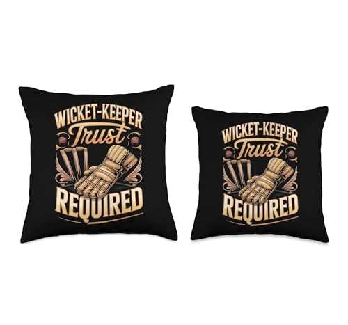 Wicket Keeper Trust Required Cricket Throw Pillow - size: 18x18