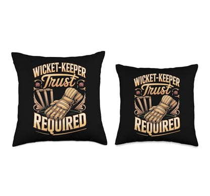 Wicket Keeper Trust Required Cricket Throw Pillow - size: 16x16