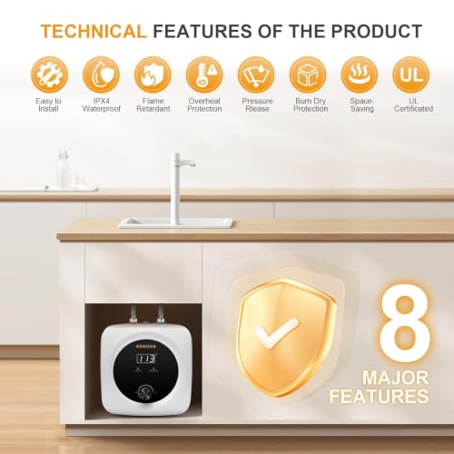 Mini Tank Water Heater 2.5 Gallon Under Sink Hot Water Heater | LED Display; T&P Safety Relief Valve; 3-Way Diverter; 110V 120V 1500W; Compact Mini Design; For Kitchen, Apartment,Bathroom - color: White