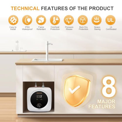 Mini Tank Water Heater 2.5 Gallon Under Sink Hot Water Heater | LED Display; T&P Safety Relief Valve; 3-Way Diverter; 110V 120V 1500W; Compact Mini Design; For Kitchen, Apartment,Bathroom - color: White