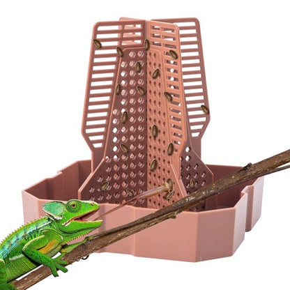 Reptile Feeder Bowls with Climbing Ladder for Chameleon,Bearded Dragon,Guardians Hunting Bugs Keep Training Terrarium Bowls for Lizards,Frogs,Geckos Other Small Pets,Brown (Large)