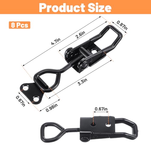8Pcs Black Adjustable Toggle Latch Clamp, Heavy Duty 330Lbs Holding Capacity, Quick Release Metal Pull Latch For Smoker Door, Cabinet, Tool Box, Gate, And Case