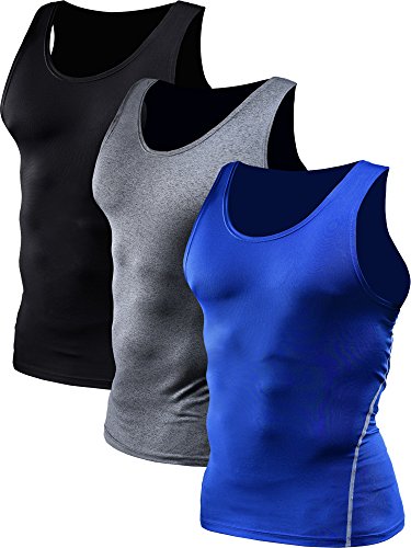 NELEUS Men's 3 Pack Athletic Compression Under Base Layer Sport Tank Top - color: 01# 3 Pack:black,grey,blue, size: X-Small