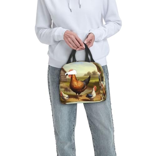 Insulated Lunch Bag Farm poultry Lunch Box for Women Men Reusable Leakproof Lunch Cooler Bag for Office Picnic - color: Farm Poultry