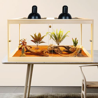 34 Gallon Reptile Terrarium Tank 32 Inch Lizard Tank Bearded Dragon Tank with Metal Mesh Roof Door, Snake Tank with Lock Design, 32" Length - color: Oak, size: 34 Gallons