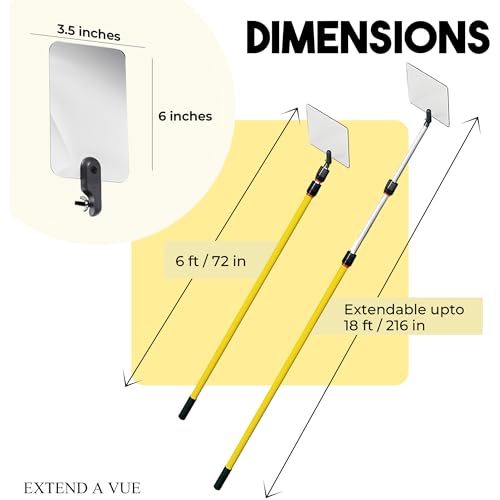 Inspection Mirror - Telescoping Heavy Duty, Lightweight & Durable, 6 ft - 18 ft Pole, 3.5 x 6 inch Acrylic Mirror - size: 3.5 x 6 inch Acrylic Mirror, style: 6 ft - 18 ft Pole