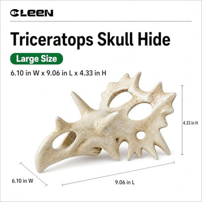Triceratops Skull Reptile Hide for Bearded Dragons, Dinosaur Skull Terrarium Decor, Resin Cave Hideout for Lizards Snakes, Aquarium Tank Decoration (Large) - size: Large