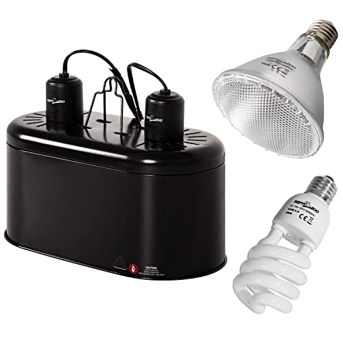 REPTI ZOO Reptile Heat Lamp Reptile Light Fixture Combo Pack, 100W UVA Turtle Basking Spot Lamp Reptile Heat Bulb & 26W UVA UVB Reptile Light Fluorescent UVB Bulb 5.0