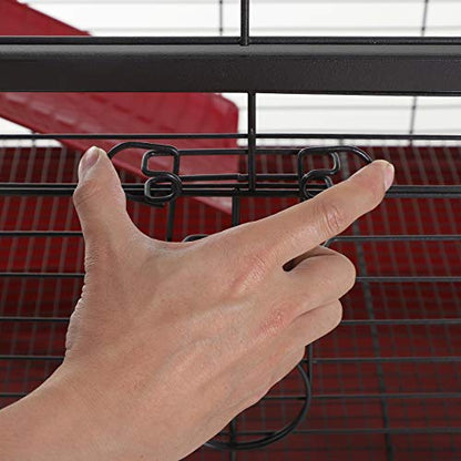 PawHut 41" L Small Animal Cage Rabbit Hutch with Feeder, Rolling Wheels Red | Ferret Pet Play House, Platform, Ramp - size: 41.5"L x 17.3"W x 26.0"H