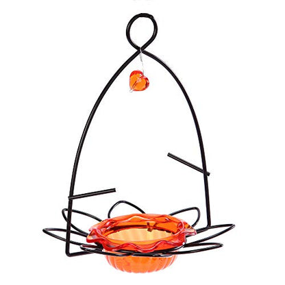 Birds Choice Flower-Shaped Oriole Feeder for Jelly & Oranges | 3oz, Orange | Removable Cup and Fruit Pegs with Heart Ornament, Sturdy for Garden and Backyard, Orange Finish - style: Flower