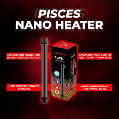 Aquatop 25W Pisces Nano Heater – Fully Submersible for Nano Fish Tanks Up to 8 Gal – Preset 78°F – Heat-Resistant Water Heater for Small Aquariums - size: 25W