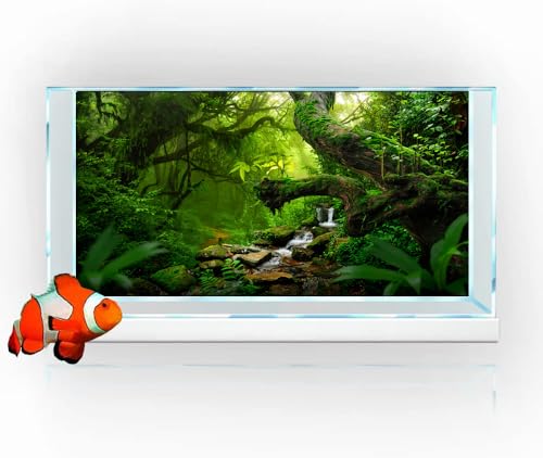48X24IN Tropical Forest Green Huge Tree Reptile Habitat Aquarium Background, Green Natural Landscape Rainforest Fish Tank Decorations Background, Nature Art Terrarium Background - size: 48X24in/120X60cm