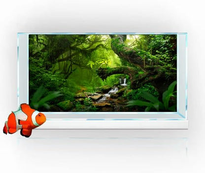 48X24IN Tropical Forest Green Huge Tree Reptile Habitat Aquarium Background, Green Natural Landscape Rainforest Fish Tank Decorations Background, Nature Art Terrarium Background - size: 48X24in/120X60cm