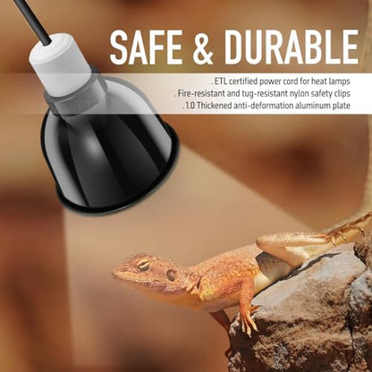 Rosvola Reptile Light Fixture, 5.5 Inch Deep Dome Light Fixture, Multifunctional Aluminum Reptile Dome Light Fixture, Reptiles Heat Lamp Fixture for UVB Bulb Basking Heat Bulb